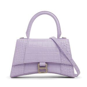 NWT Balenciaga Hourglass Small Top Handle Bag Lilac Croc Embossed Leather